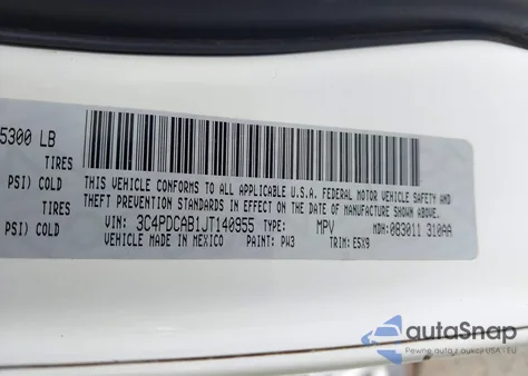 2018 Dodge Journey Se z USA, uszkodzony, nr VIN 3C4PDCAB1JT140955